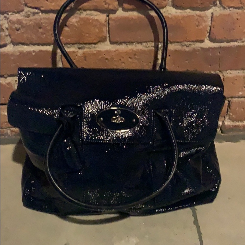 Navy Blue Patent Leather Mulberry Handbag